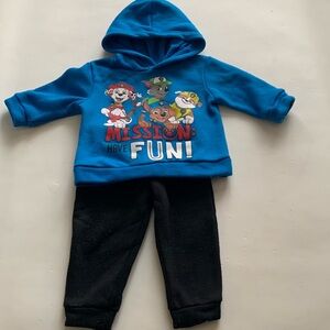 Nickelodeon Paw Patrol Boys 2 piece set Blue Sweatshirt Hoodie Black Pants 18 mo